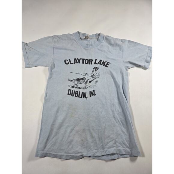 Vintage 80s Claytor Lake Dublin Virginia Blue T Shirt Fun Tees Medium - Picture 1 of 3